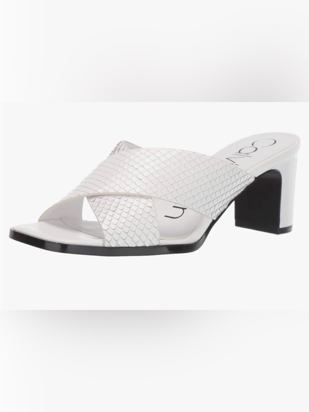 Calvin Klein White Crisscross Textured Mule Heel